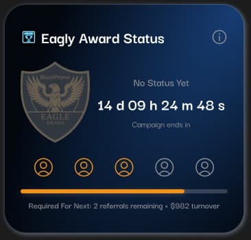 Eagle Award status card with shield emblem and countdown