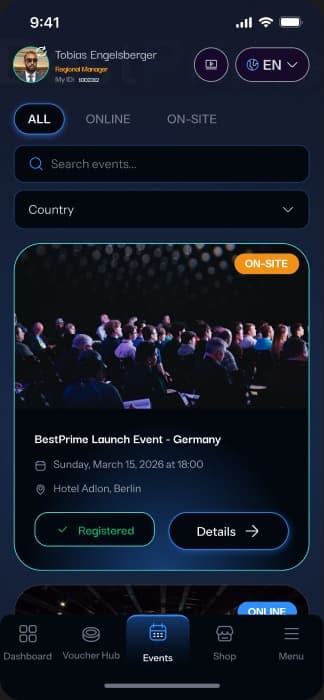 BestPrime events calendar screen