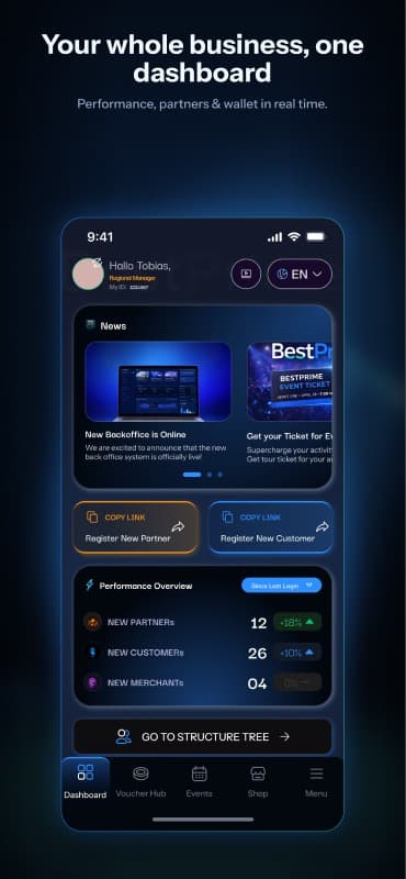 App Store preview card, dashboard theme