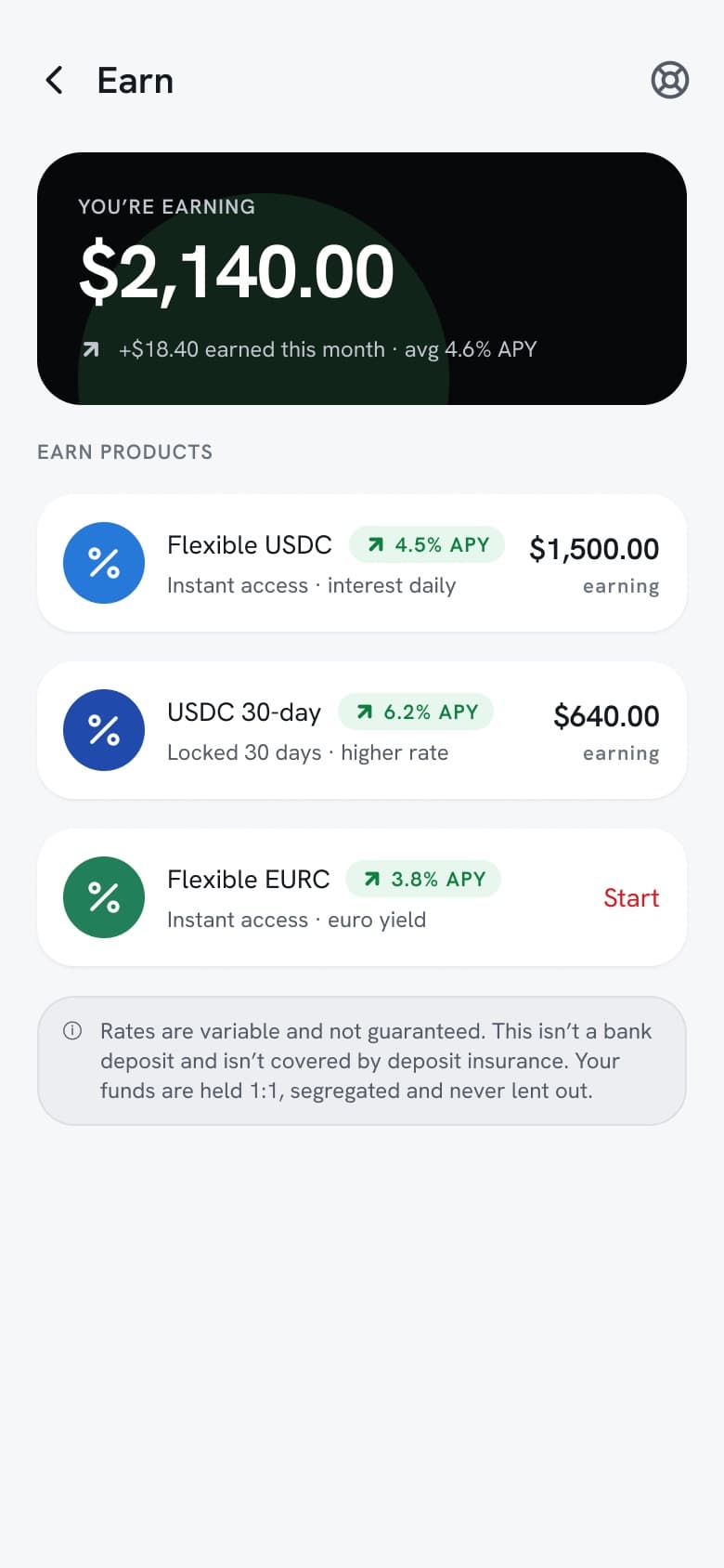 DecentraPay Earn overview with yield products and risk disclosure
