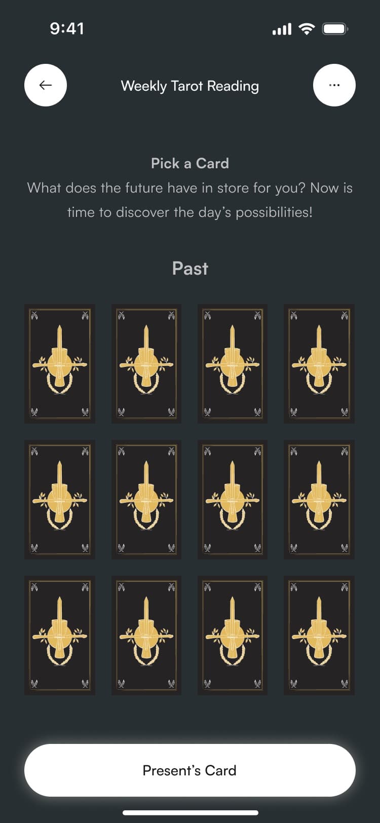 AstroFi tarot pick-a-card reading screen