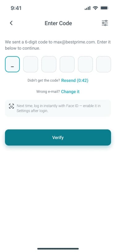 Passwordless OTP entry screen