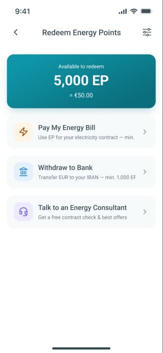 Redeem choose-option screen